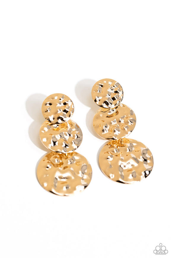 Paparazzi Jewelry Triple Threat Texture - Gold Earring