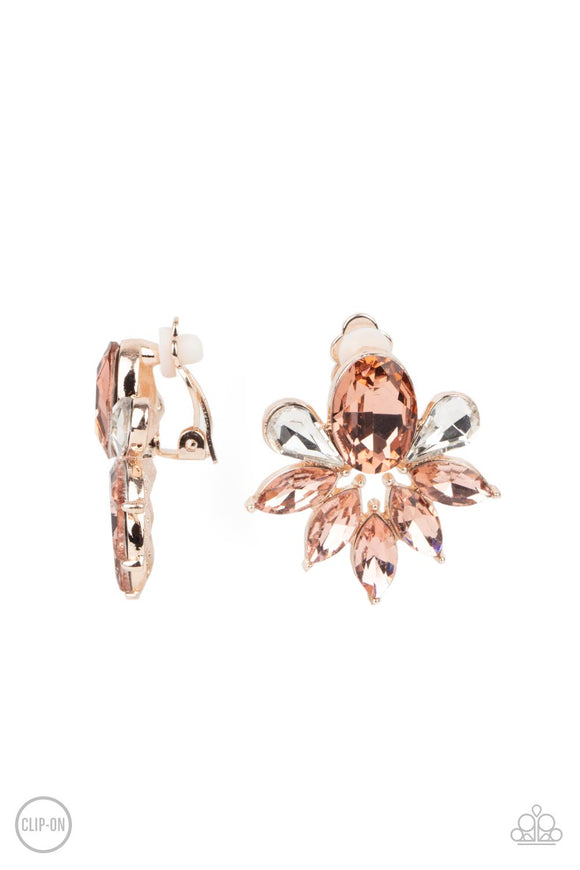 Paparazzi Jewelry Fearless Finesse - Rose Gold Clip-on Earrings - Pure Elegance by Kym